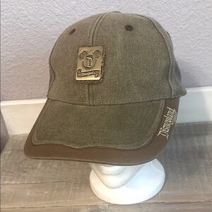 EUC Disney Olive and Brown Ball Cap Hat with Gold Emblem- adjustable